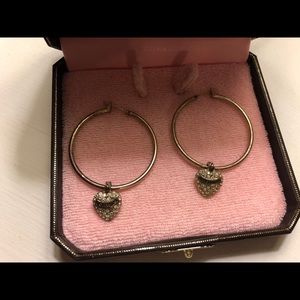 Juicy Couture Hoop Earrings w/ Crystal Heart Drops